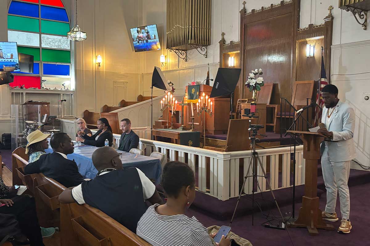 Public Advocate Jumaane D. Williams addresses the constituents at the Mt. Zion AME Church during the Legionnaires' Disease Town Hall.