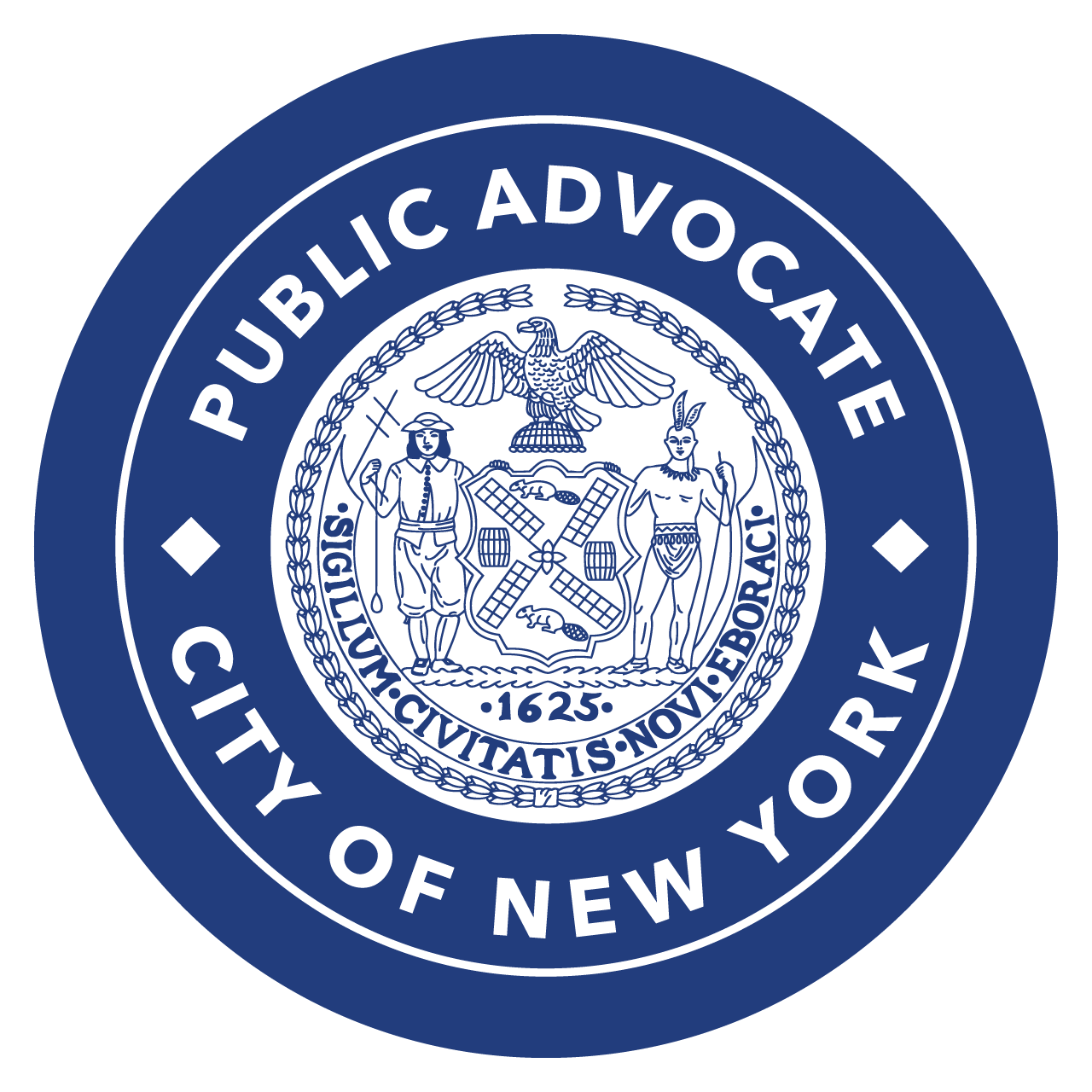 The City of New York seal encased in a larger blue circle with the words "Public Advocate: City of New York"
